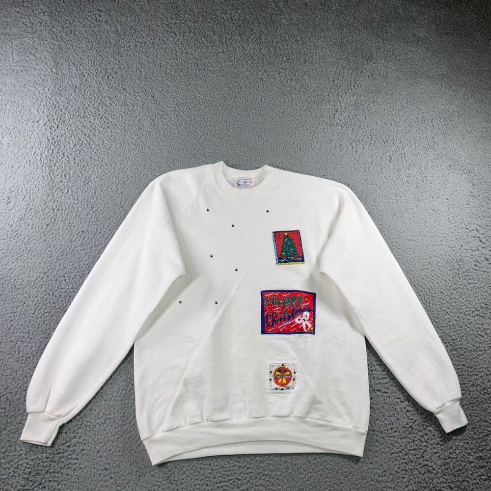 Vtg 80s Ken Done Christmas Sweatshirt Women L Ugly Holiday Grandma Made in USA